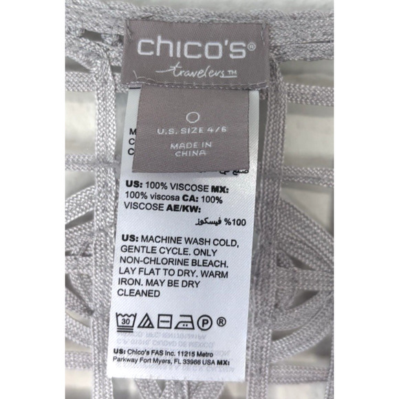 Chico’s Travelers Crochet Cardigan SM Womens Gray‎ Open Front 3/4 Sleeve Boho - Picture 7 of 7